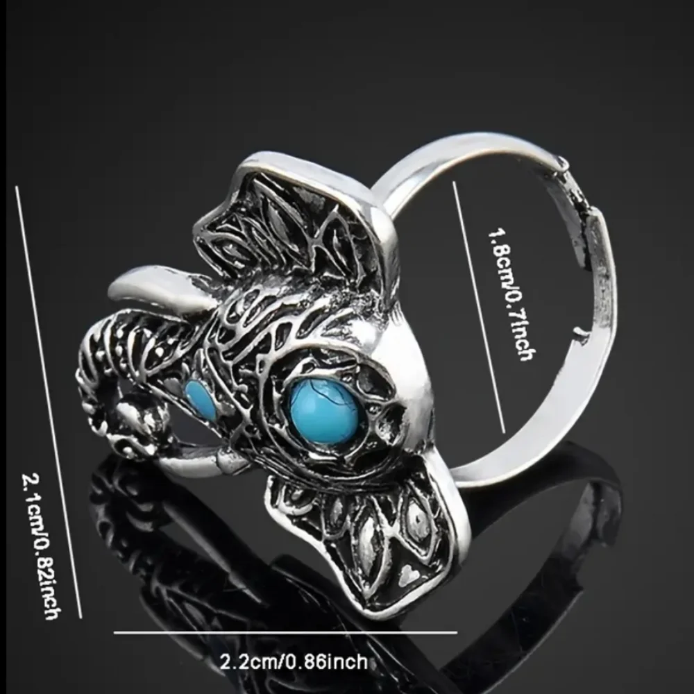 Bohemian Elephant Ring with Turquoise Accent Silver‎ Plated Adjustable Open Band